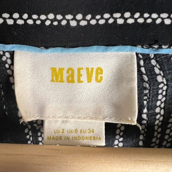 Anthropologie Maeve Calia Black White Printed Button Front Tunic Top Size 2 - Picture 9 of 10